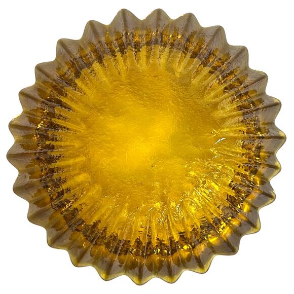 Blenko Wayne Husted Heavy Hand-Blown Amber Art Glass MCM Low Profile 6112-S Bowl - Picture 2 of 5